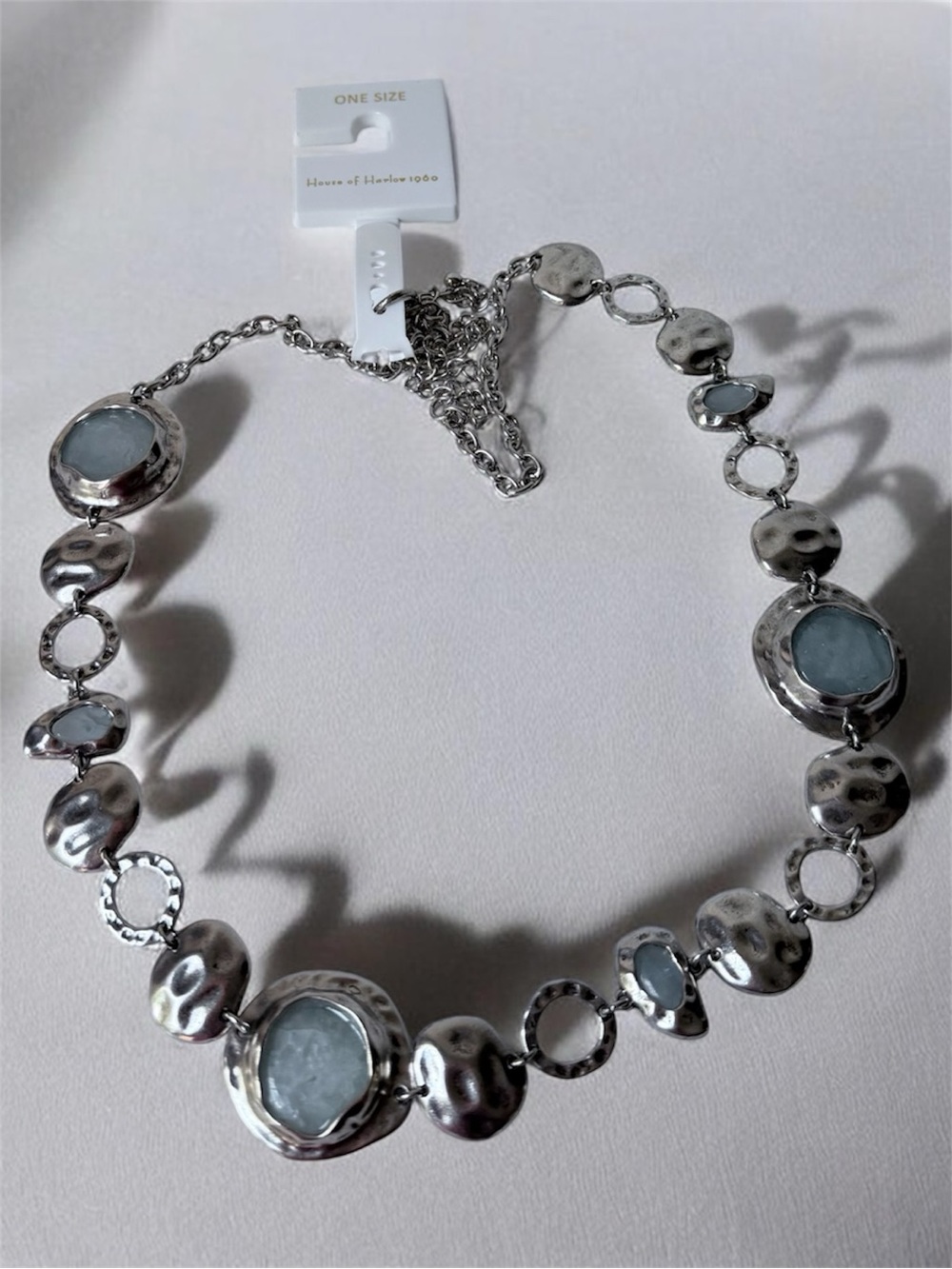 House of Harlow 1960 Silver-Tone belt with Light Blue Cabochons 41” adjustable